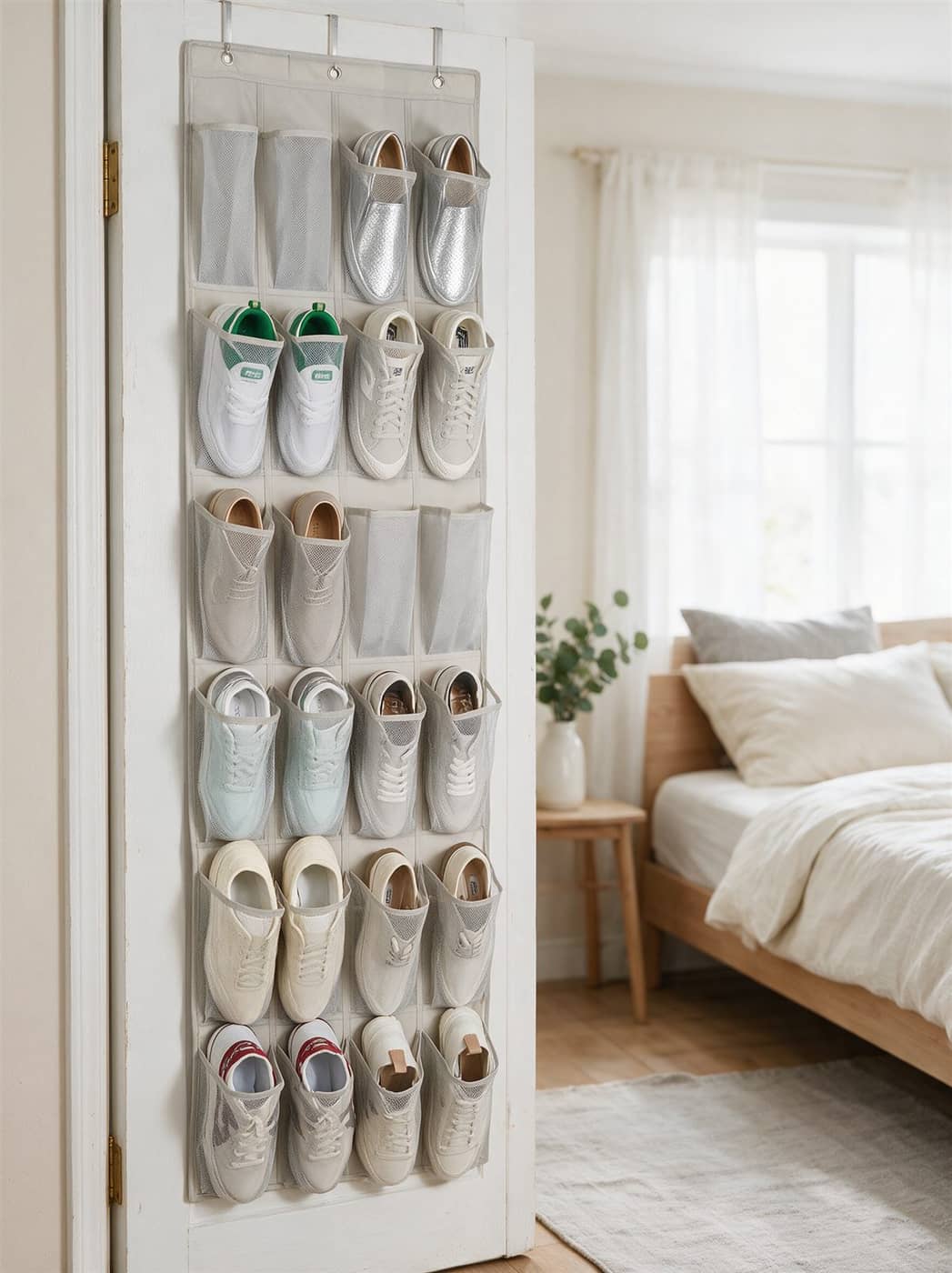 Amazon Basics over-door shoe organizer filled with shoes