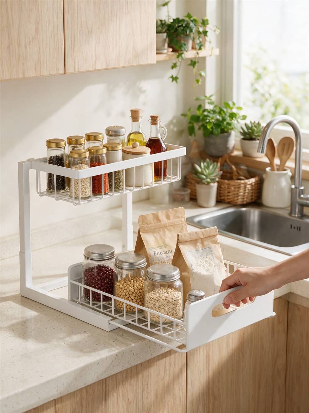 Pull-out organizer used for kitchen bottles