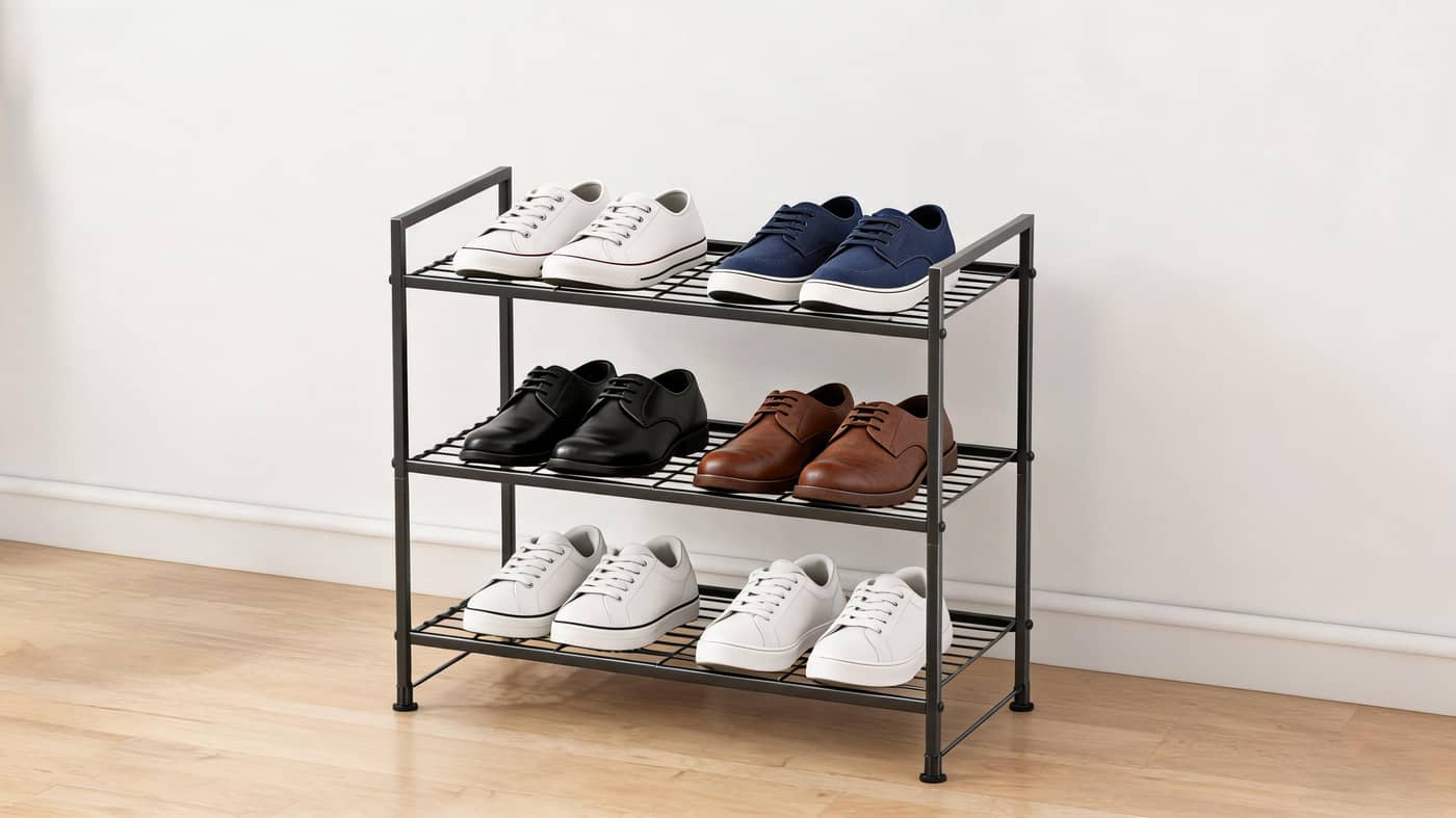 Simple Houseware three-tier shoe rack with shoes