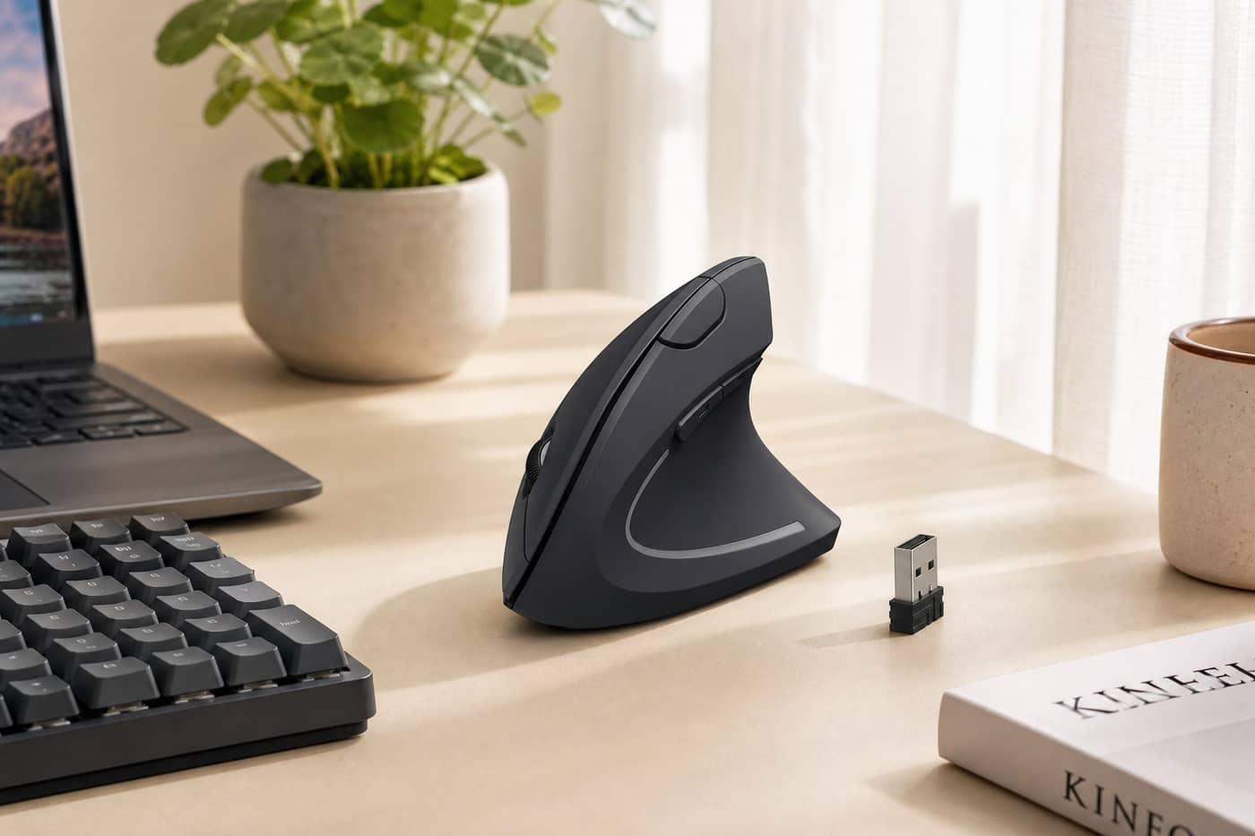 Anker vertical mouse with keyboard and laptop thumbnail